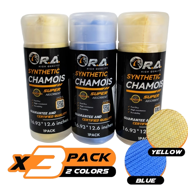 R.A. 3D Premium Fast Drying Shammy Towel for Car 3pack - Super Absorbent Chamois Towel for CAR - Cloth for Car Drying - Reusable Soft Car Wash Cloth - Dust Remove, No Scratch/Spot/Streak