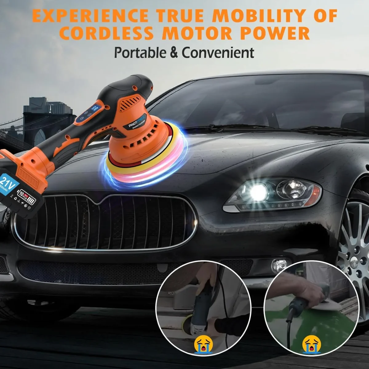 Cordless Car Buffer Polisher, Car Polishing Kit with 21V 2 X 4.0Ah ...