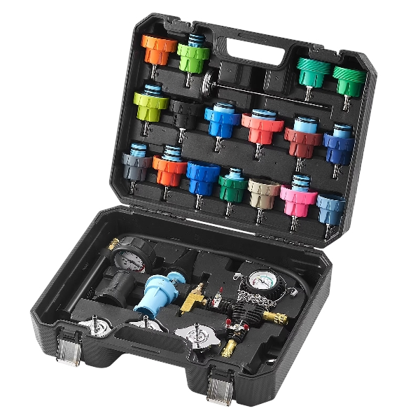 VEVOR 28 pcs Universal Radiator Pressure Tester Kit, Coolant Pressure Tester Kit with Manual Pump and Color-coded Test Caps, Coolant Vacuum Refill kit for Cars Motorcycles Trucks Cooling System