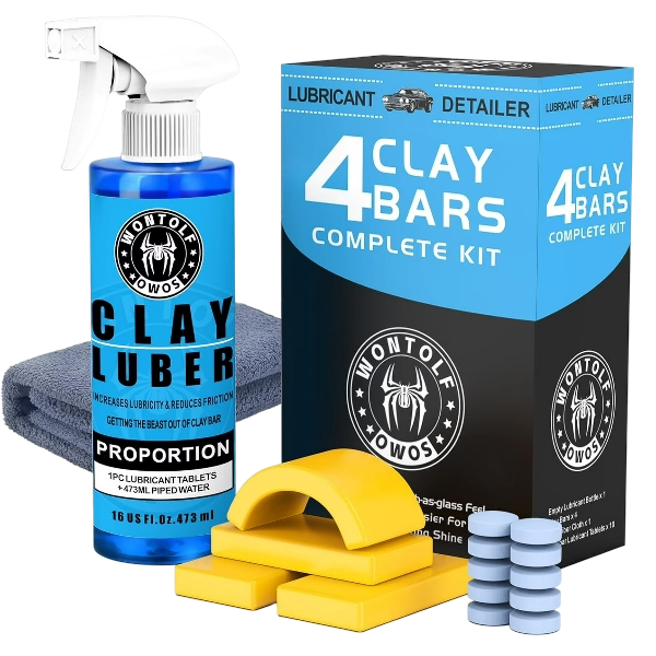 Car Clay Bars Auto Detailing and Clay Luber Synthetic Lubricant Kit, 4 Clay Bars, Clay bar Lubricant Tablets 10 Pack(1pc=16 fl oz), Spray Bottle and Microfiber Towel for Car Detailing Cleaning
